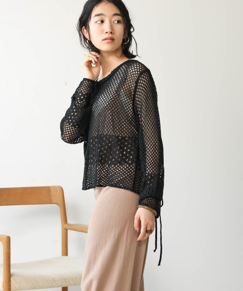 Bab(バブ)の「【WEB限定】バックレースアップ透かしニット(Tシャツ/カットソー・レディース・ブラック/オフホワイト/モカ・FREE)」の21枚目の写真