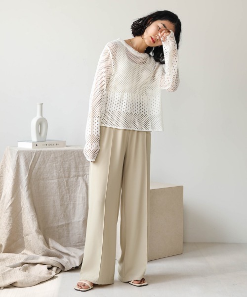 Bab(バブ)の「【WEB限定】バックレースアップ透かしニット(Tシャツ/カットソー・レディース・ブラック/オフホワイト/モカ・FREE)」の11枚目の写真