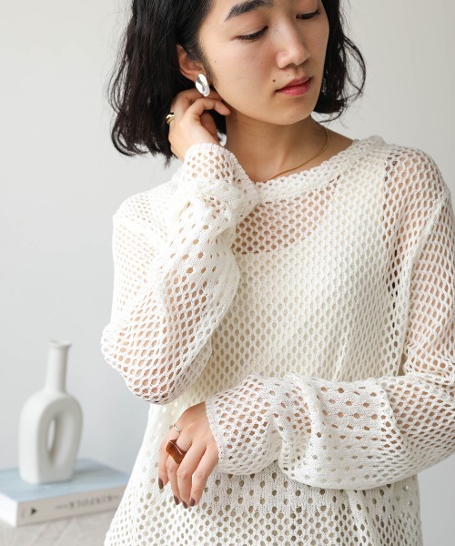 Bab(バブ)の「【WEB限定】バックレースアップ透かしニット(Tシャツ/カットソー・レディース・ブラック/オフホワイト/モカ・FREE)」の14枚目の写真