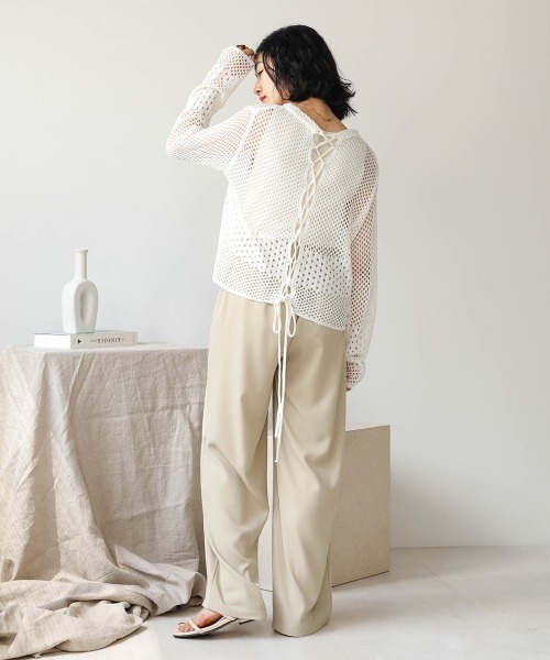 Bab(バブ)の「【WEB限定】バックレースアップ透かしニット(Tシャツ/カットソー・レディース・ブラック/オフホワイト/モカ・FREE)」の20枚目の写真