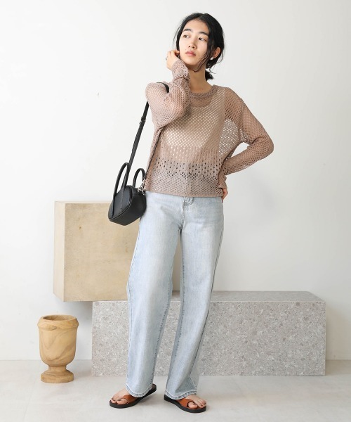 Bab(バブ)の「【WEB限定】バックレースアップ透かしニット(Tシャツ/カットソー・レディース・ブラック/オフホワイト/モカ・FREE)」の7枚目の写真