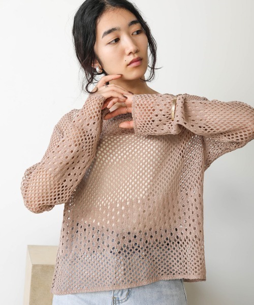 Bab(バブ)の「【WEB限定】バックレースアップ透かしニット(Tシャツ/カットソー・レディース・ブラック/オフホワイト/モカ・FREE)」の5枚目の写真
