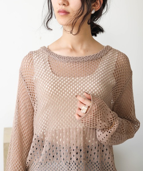 Bab(バブ)の「【WEB限定】バックレースアップ透かしニット(Tシャツ/カットソー・レディース・ブラック/オフホワイト/モカ・FREE)」の16枚目の写真