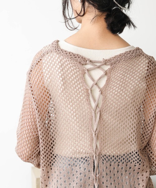 Bab(バブ)の「【WEB限定】バックレースアップ透かしニット(Tシャツ/カットソー・レディース・ブラック/オフホワイト/モカ・FREE)」の19枚目の写真