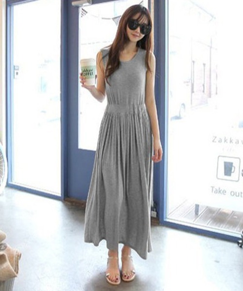 shopnikoniko(ショップニコニコ)の「ノースリーブ ロングワンピース(ワンピース・レディース・レッド/ライトグレー/ダークグレー/ブラック・フリー)」の3枚目の写真