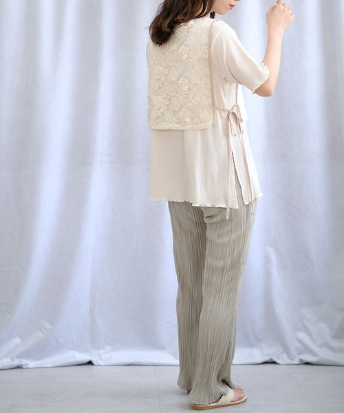 ＡＮＤＪ（アンドジェイ）の「オーガンジーレースベスト&テレコメロウリブシアートップス2枚セット（Tシャツ/カットソー・レディース・ブラック/アイボリー・M）」の4枚目の写真