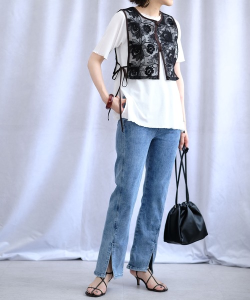 ＡＮＤＪ（アンドジェイ）の「オーガンジーレースベスト&テレコメロウリブシアートップス2枚セット（Tシャツ/カットソー・レディース・ブラック/アイボリー・M）」の15枚目の写真