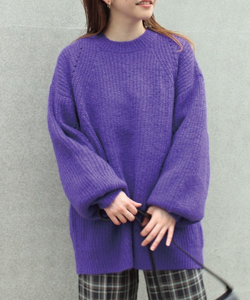 LAVEANGE（ラビアンジェ）の「【再入荷】ローゲージニットプルオーバー（ニット/セーター・レディース・パープル/サックスブルー/オレンジ/グリーン/イエロー/レッド/ブルー/チャコールグレー/プラム/ダークグリーン/ベージュ・LL/3L/M/4L）」の8枚目の写真