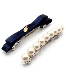 Zoule（ゾーラ）の「Zoule ゾーラ: lined shiny pearl　サテンリボン＆パール　バレッタセット（バレッタ/ヘアクリップ・キッズ）」