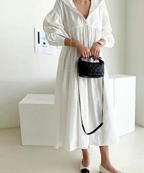 and per se♡フード付きホワイト中綿ワンピース⭐️上品⭐️希少サイズ SUGAR BISKET（シュガービスケット）の「フード付きルーズワンピース