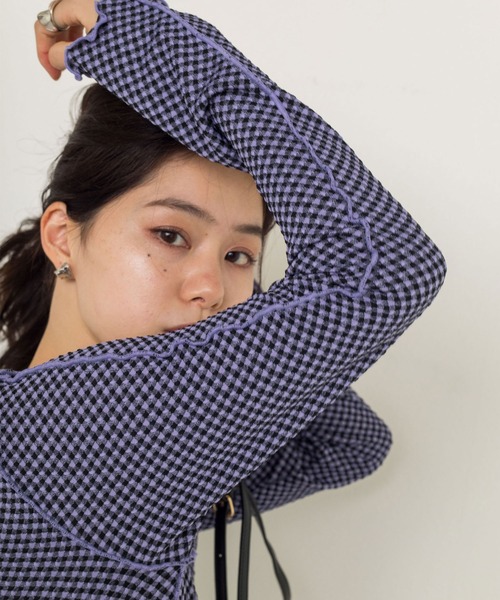 w closet（ダブルクローゼット）の「チェック柄ジャガードハイネック（Tシャツ/カットソー・レディース・パープル/オフホワイト/ブラウン系その他・FREE）」の13枚目の写真