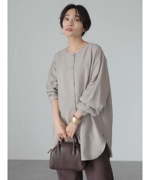 AMERICAN HOLIC（アメリカンホリック）の「ワッシャーノーカラーシャツチュニック（Tシャツ/カットソー・レディース・アイボリー/モカ・M/L）」の10枚目の写真