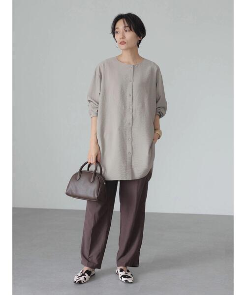 AMERICAN HOLIC（アメリカンホリック）の「ワッシャーノーカラーシャツチュニック（Tシャツ/カットソー・レディース・アイボリー/モカ・M/L）」の11枚目の写真