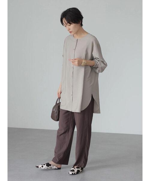 AMERICAN HOLIC（アメリカンホリック）の「ワッシャーノーカラーシャツチュニック（Tシャツ/カットソー・レディース・アイボリー/モカ・M/L）」の12枚目の写真