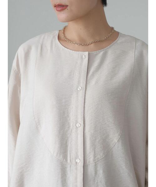 AMERICAN HOLIC（アメリカンホリック）の「ワッシャーノーカラーシャツチュニック（Tシャツ/カットソー・レディース・アイボリー/モカ・M/L）」の15枚目の写真