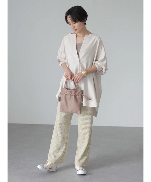 AMERICAN HOLIC（アメリカンホリック）の「ワッシャーノーカラーシャツチュニック（Tシャツ/カットソー・レディース・アイボリー/モカ・M/L）」の20枚目の写真