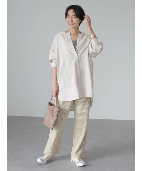 AMERICAN HOLIC（アメリカンホリック）の「ワッシャーノーカラーシャツチュニック（Tシャツ/カットソー・レディース・アイボリー/モカ・M/L）」の21枚目の写真