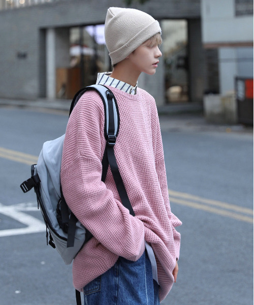 neos（ネオス）の「【neos -addictive design-】ビッグシルエット ドルマン ラーベン編み クルーネック ニット セーター（ニット/セーター・メンズ・ブラック/グレー/ベージュ/カーキ/ネイビー/ピンク/ホワイト/ブラウン/ブルー系その他・MEDIUM/LARGE）」の9枚目の写真