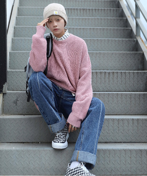 neos（ネオス）の「【neos -addictive design-】ビッグシルエット ドルマン ラーベン編み クルーネック ニット セーター（ニット/セーター・メンズ・ブラック/グレー/ベージュ/カーキ/ネイビー/ピンク/ホワイト/ブラウン/ブルー系その他・MEDIUM/LARGE）」の19枚目の写真