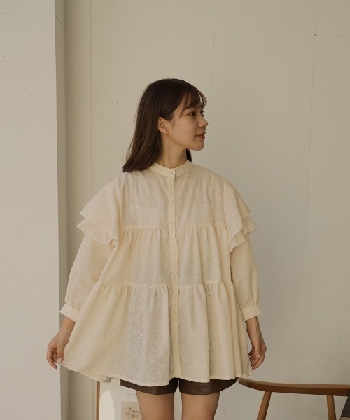 てん様machatt マチャット美品オレンジフリルブラウス　ティアードチュニック ティティベイト ティアードシアーチュニックブラウス オレンジ M