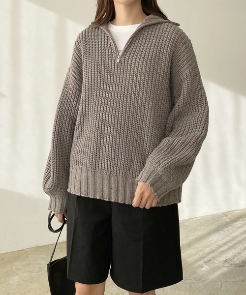 LIAN（リアン）の「ミックスカラーハーフジップニットプルオーバー（ニット/セーター・レディース・ブラック/グレー/オートミール・FREE）」の3枚目の写真