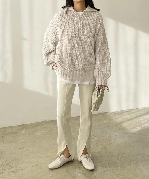 LIAN（リアン）の「ミックスカラーハーフジップニットプルオーバー（ニット/セーター・レディース・ブラック/グレー/オートミール・FREE）」の10枚目の写真