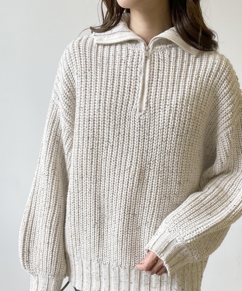 LIAN（リアン）の「ミックスカラーハーフジップニットプルオーバー（ニット/セーター・レディース・ブラック/グレー/オートミール・FREE）」の14枚目の写真