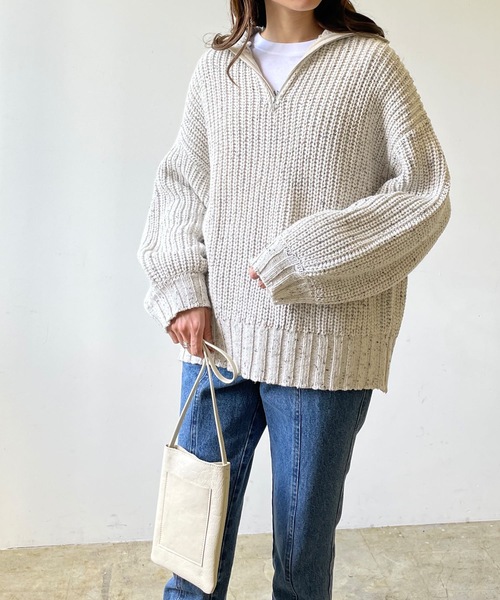 LIAN（リアン）の「ミックスカラーハーフジップニットプルオーバー（ニット/セーター・レディース・ブラック/グレー/オートミール・FREE）」の21枚目の写真