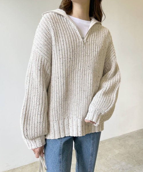 LIAN（リアン）の「ミックスカラーハーフジップニットプルオーバー（ニット/セーター・レディース・ブラック/グレー/オートミール・FREE）」の18枚目の写真