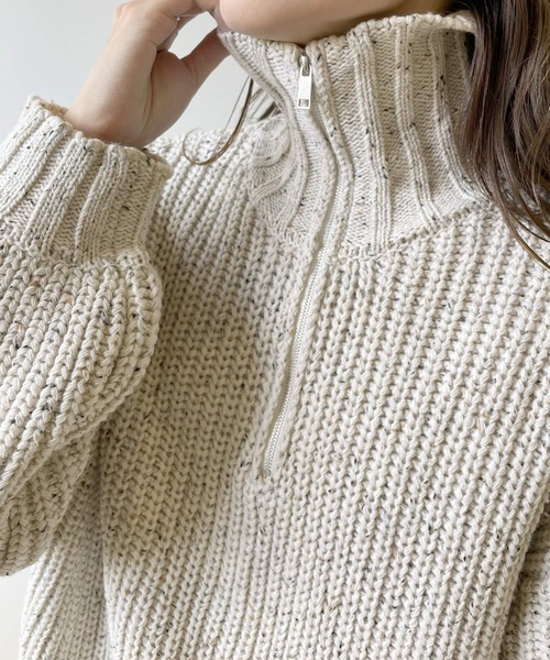 LIAN（リアン）の「ミックスカラーハーフジップニットプルオーバー（ニット/セーター・レディース・ブラック/グレー/オートミール・FREE）」の15枚目の写真