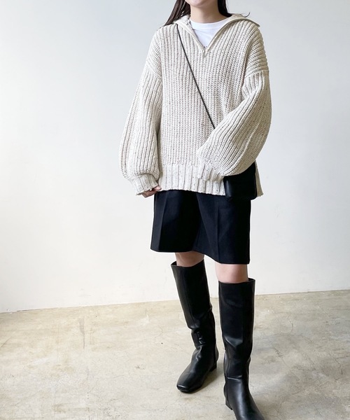 LIAN（リアン）の「ミックスカラーハーフジップニットプルオーバー（ニット/セーター・レディース・ブラック/グレー/オートミール・FREE）」の9枚目の写真