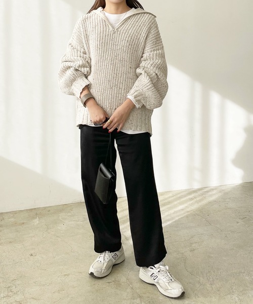 LIAN（リアン）の「ミックスカラーハーフジップニットプルオーバー（ニット/セーター・レディース・ブラック/グレー/オートミール・FREE）」の13枚目の写真