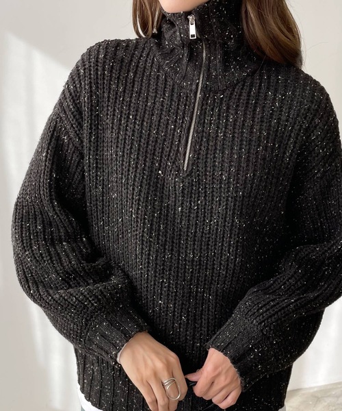 LIAN（リアン）の「ミックスカラーハーフジップニットプルオーバー（ニット/セーター・レディース・ブラック/グレー/オートミール・FREE）」の5枚目の写真