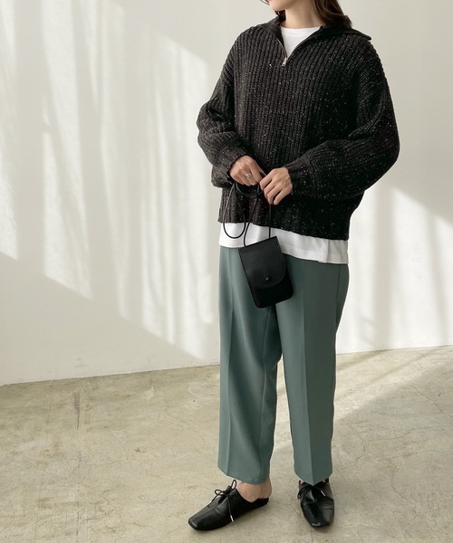 LIAN（リアン）の「ミックスカラーハーフジップニットプルオーバー（ニット/セーター・レディース・ブラック/グレー/オートミール・FREE）」の22枚目の写真