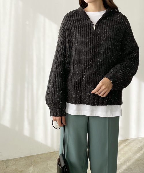 LIAN（リアン）の「ミックスカラーハーフジップニットプルオーバー（ニット/セーター・レディース・ブラック/グレー/オートミール・FREE）」の12枚目の写真