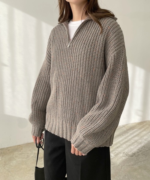 LIAN（リアン）の「ミックスカラーハーフジップニットプルオーバー（ニット/セーター・レディース・ブラック/グレー/オートミール・FREE）」の16枚目の写真