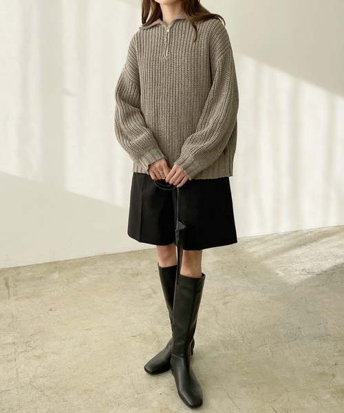 LIAN（リアン）の「ミックスカラーハーフジップニットプルオーバー（ニット/セーター・レディース・ブラック/グレー/オートミール・FREE）」の6枚目の写真