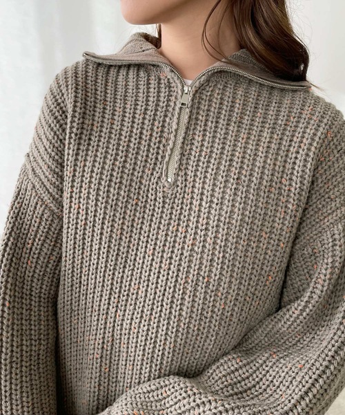 LIAN（リアン）の「ミックスカラーハーフジップニットプルオーバー（ニット/セーター・レディース・ブラック/グレー/オートミール・FREE）」の20枚目の写真