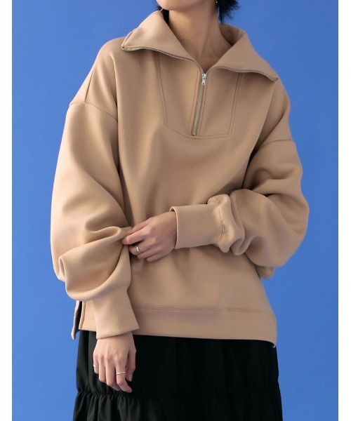 Re:EDIT(リエディ)の「ダンボールハーフジッププルオーバー(スウェット・レディース・アイボリー/ブラック/ベージュ/グレー/ブルー・FREE)」の4枚目の写真