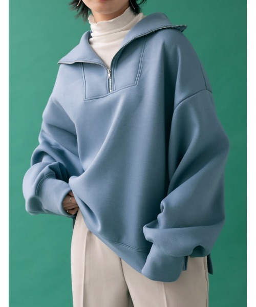 Re:EDIT(リエディ)の「ダンボールハーフジッププルオーバー(スウェット・レディース・アイボリー/ブラック/ベージュ/グレー/ブルー・FREE)」の5枚目の写真