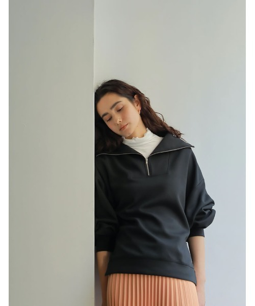 Re:EDIT(リエディ)の「ダンボールハーフジッププルオーバー(スウェット・レディース・アイボリー/ブラック/ベージュ/グレー/ブルー・FREE)」の10枚目の写真