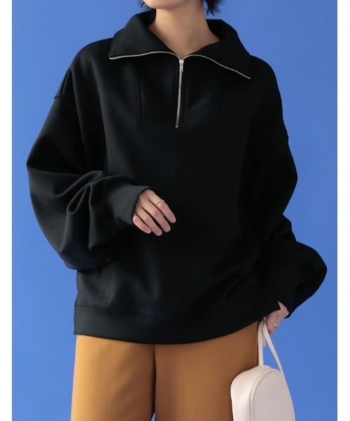 Re:EDIT(リエディ)の「ダンボールハーフジッププルオーバー(スウェット・レディース・アイボリー/ブラック/ベージュ/グレー/ブルー・FREE)」の12枚目の写真