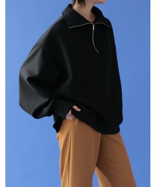 Re:EDIT(リエディ)の「ダンボールハーフジッププルオーバー(スウェット・レディース・アイボリー/ブラック/ベージュ/グレー/ブルー・FREE)」の13枚目の写真