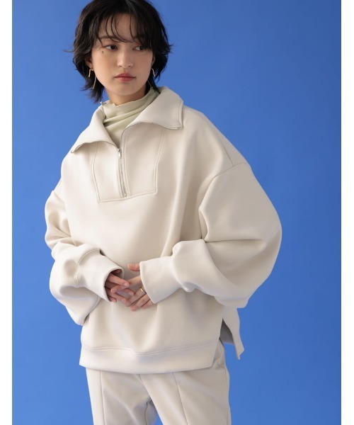 Re:EDIT(リエディ)の「ダンボールハーフジッププルオーバー(スウェット・レディース・アイボリー/ブラック/ベージュ/グレー/ブルー・FREE)」の16枚目の写真