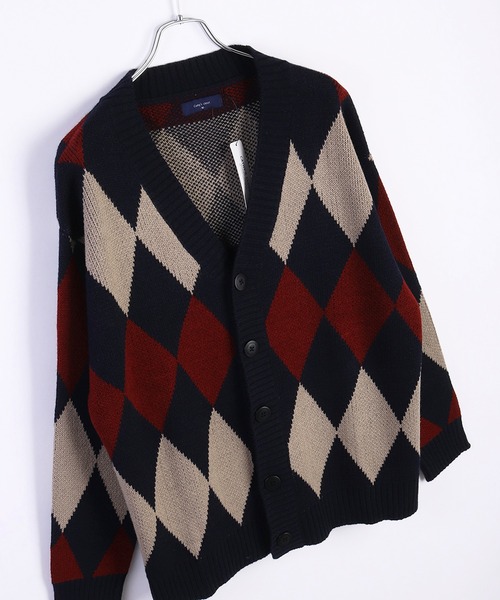 WESTSEA(ウエストシー)の「7G チェック・アーガイル柄オーバーサイズ ニットカーディガン(カーディガン/ボレロ・メンズ・ブラック/グレー/ブラック×ホワイト/グレー系その他/ベージュ系その他/ブルー系その他/ブルー/モカ/ベージュ/ダークブルー/ネイビー系/オフホワイト/ネイビー/グレー系その他2/ブルー系その他2・M/L)」の15枚目の写真