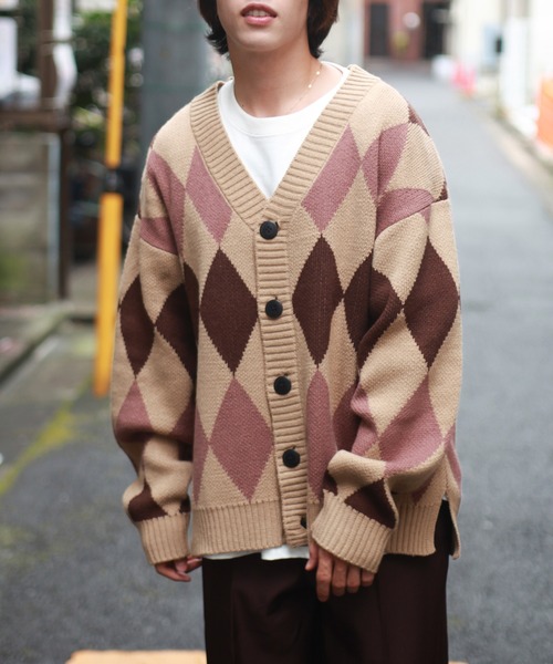 WESTSEA(ウエストシー)の「7G チェック・アーガイル柄オーバーサイズ ニットカーディガン(カーディガン/ボレロ・メンズ・ブラック/グレー/ブラック×ホワイト/グレー系その他/ベージュ系その他/ブルー系その他/ブルー/モカ/ベージュ/ダークブルー/ネイビー系/オフホワイト/ネイビー/グレー系その他2/ブルー系その他2・M/L)」の8枚目の写真