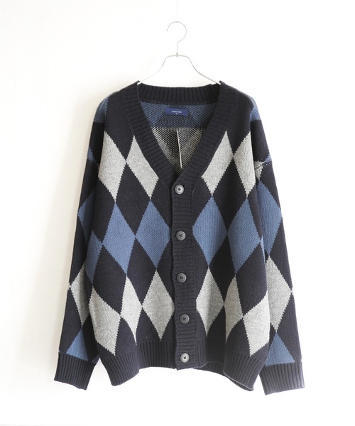 WESTSEA(ウエストシー)の「7G チェック・アーガイル柄オーバーサイズ ニットカーディガン(カーディガン/ボレロ・メンズ・ブラック/グレー/ブラック×ホワイト/グレー系その他/ベージュ系その他/ブルー系その他/ブルー/モカ/ベージュ/ダークブルー/ネイビー系/オフホワイト/ネイビー/グレー系その他2/ブルー系その他2・M/L)」の5枚目の写真