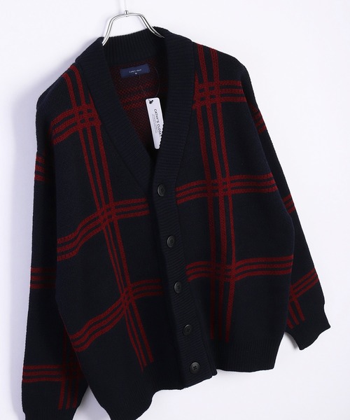 セール】7G チェック・アーガイル柄オーバーサイズ ニットカーディガン