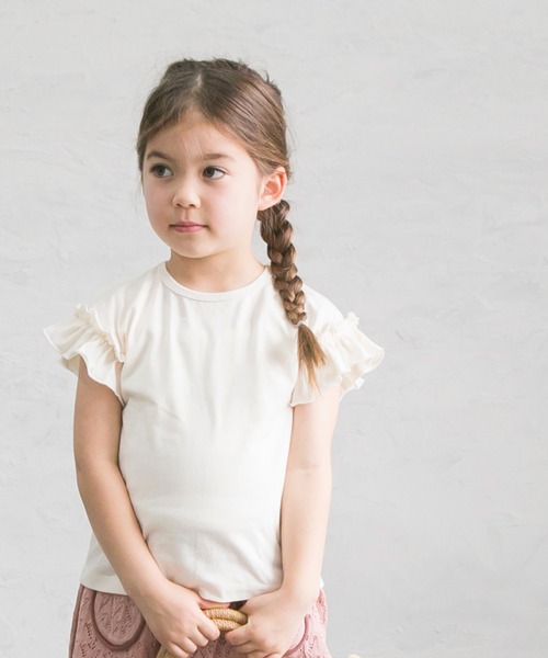 pairmanon（ペアマノン）の「選べるフリルデザイン ガールズ半袖Tシャツ（Tシャツ/カットソー・キッズ・ブラック/ブルー系その他3/モカ/ピンク/グレイッシュベージュ/ミント/グレー/ラベンダー/アイボリー/ブルー/ライトベージュ/マスタード/グリーン系その他/ブラウン系その他4/ライム/ブラウン系その他3/ブラック系その他7/ブルー系その他6/ブルー系その他5/ホワイト系その他・90/110/150/120/80/130/100/140）」の2枚目の写真