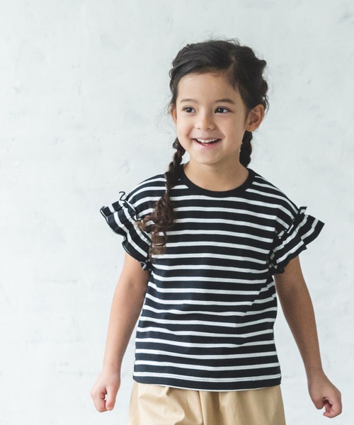 pairmanon（ペアマノン）の「選べるフリルデザイン ガールズ半袖Tシャツ（Tシャツ/カットソー・キッズ・ブラック/ブルー系その他3/モカ/ピンク/グレイッシュベージュ/ミント/グレー/ラベンダー/アイボリー/ブルー/ライトベージュ/マスタード/グリーン系その他/ブラウン系その他4/ライム/ブラウン系その他3/ブラック系その他7/ブルー系その他6/ブルー系その他5/ホワイト系その他・90/110/150/120/80/130/100/140）」の4枚目の写真